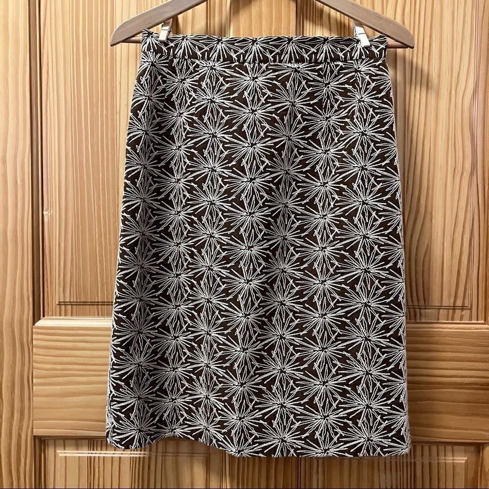 Zanella tan brown white Betty embroidered pattern pencil midi skirt 6